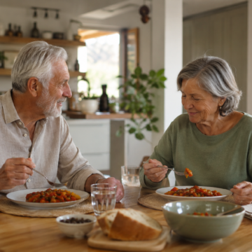 pareja comiendo platos gourmet