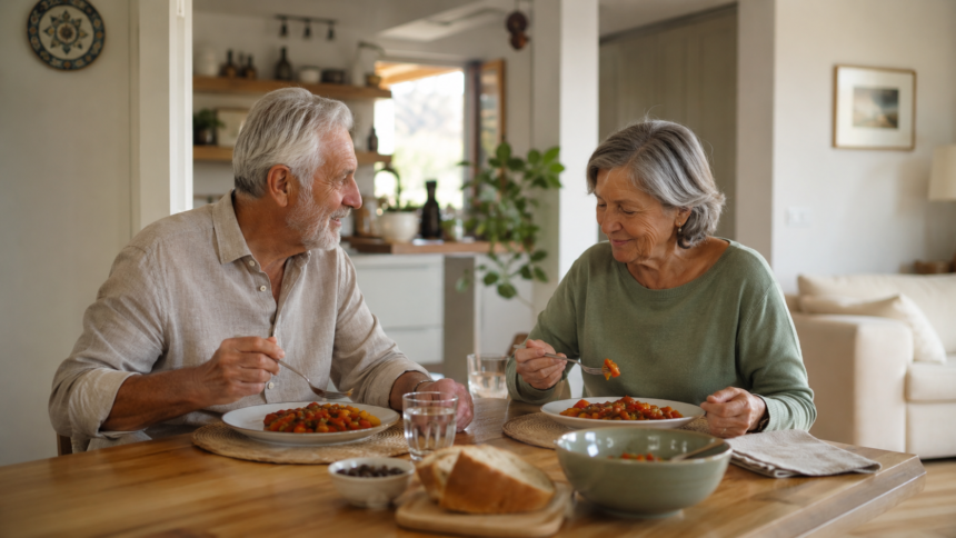 pareja comiendo platos gourmet