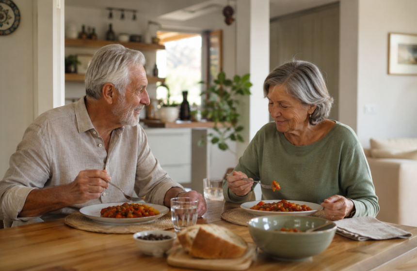 pareja comiendo platos gourmet